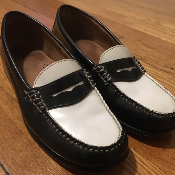 gh bass black and white loafers